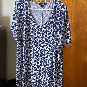 Blue and white shift dress